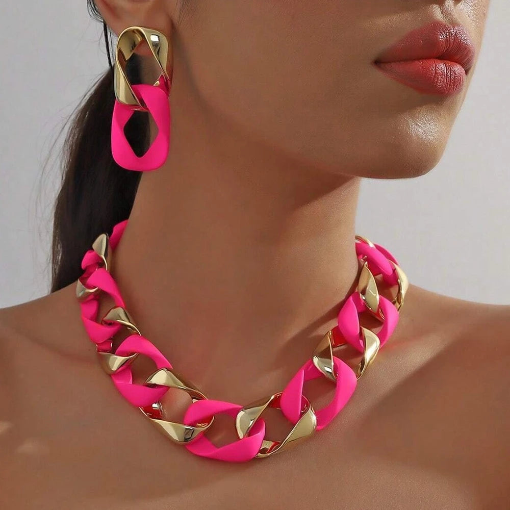 Hip Hop Fluorescent Acrylic CCB Choker & Earrings Set
