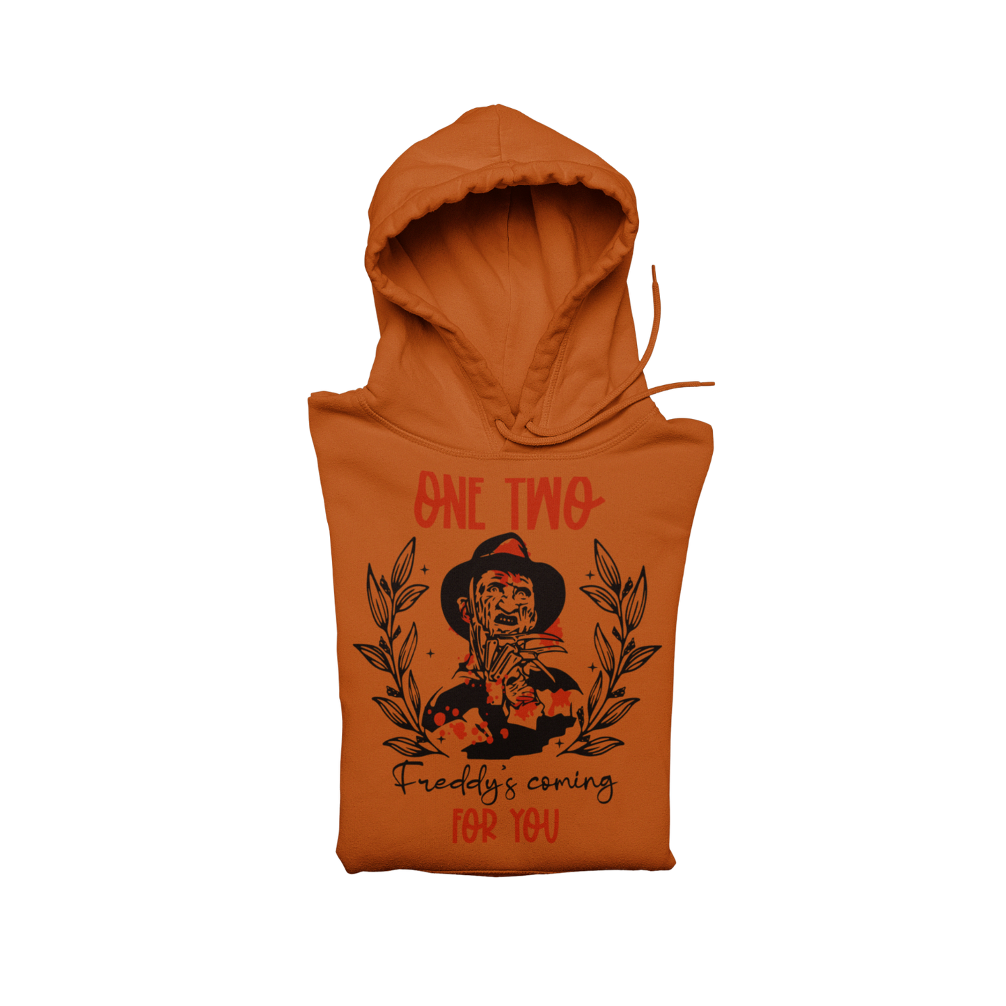 One Two, Freddy’s Coming For You Pullover Hoodie – Orange