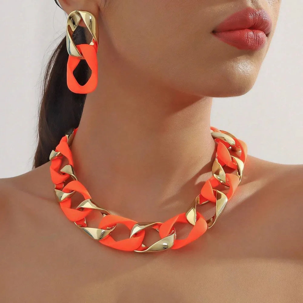 Hip Hop Fluorescent Acrylic CCB Choker & Earrings Set