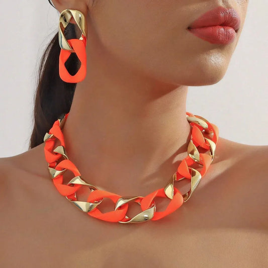 Hip Hop Fluorescent Acrylic CCB Choker & Earrings Set