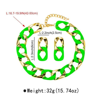 Hip Hop Fluorescent Acrylic CCB Choker & Earrings Set