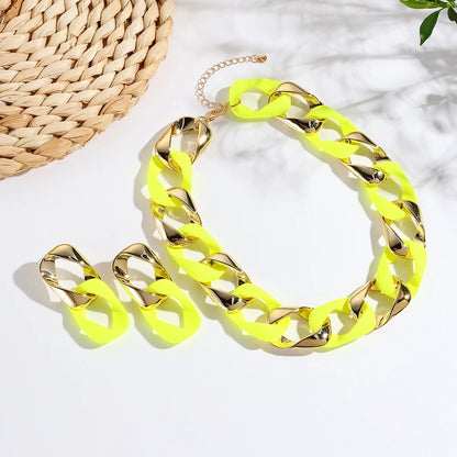 Hip Hop Fluorescent Acrylic CCB Choker & Earrings Set