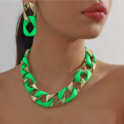 Hip Hop Fluorescent Acrylic CCB Choker & Earrings Set