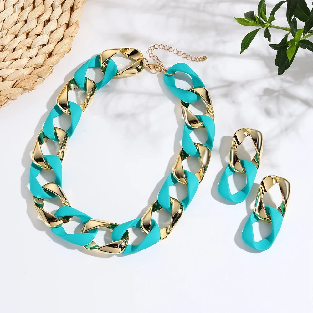 Hip Hop Fluorescent Acrylic CCB Choker & Earrings Set