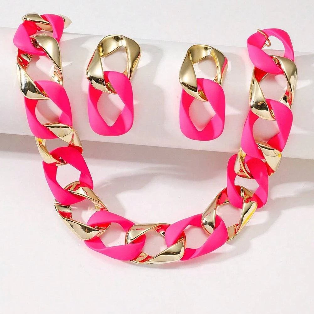 Hip Hop Fluorescent Acrylic CCB Choker & Earrings Set
