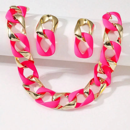 Hip Hop Fluorescent Acrylic CCB Choker & Earrings Set